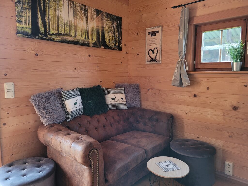 Blick über das Sofa im Natur Chalet